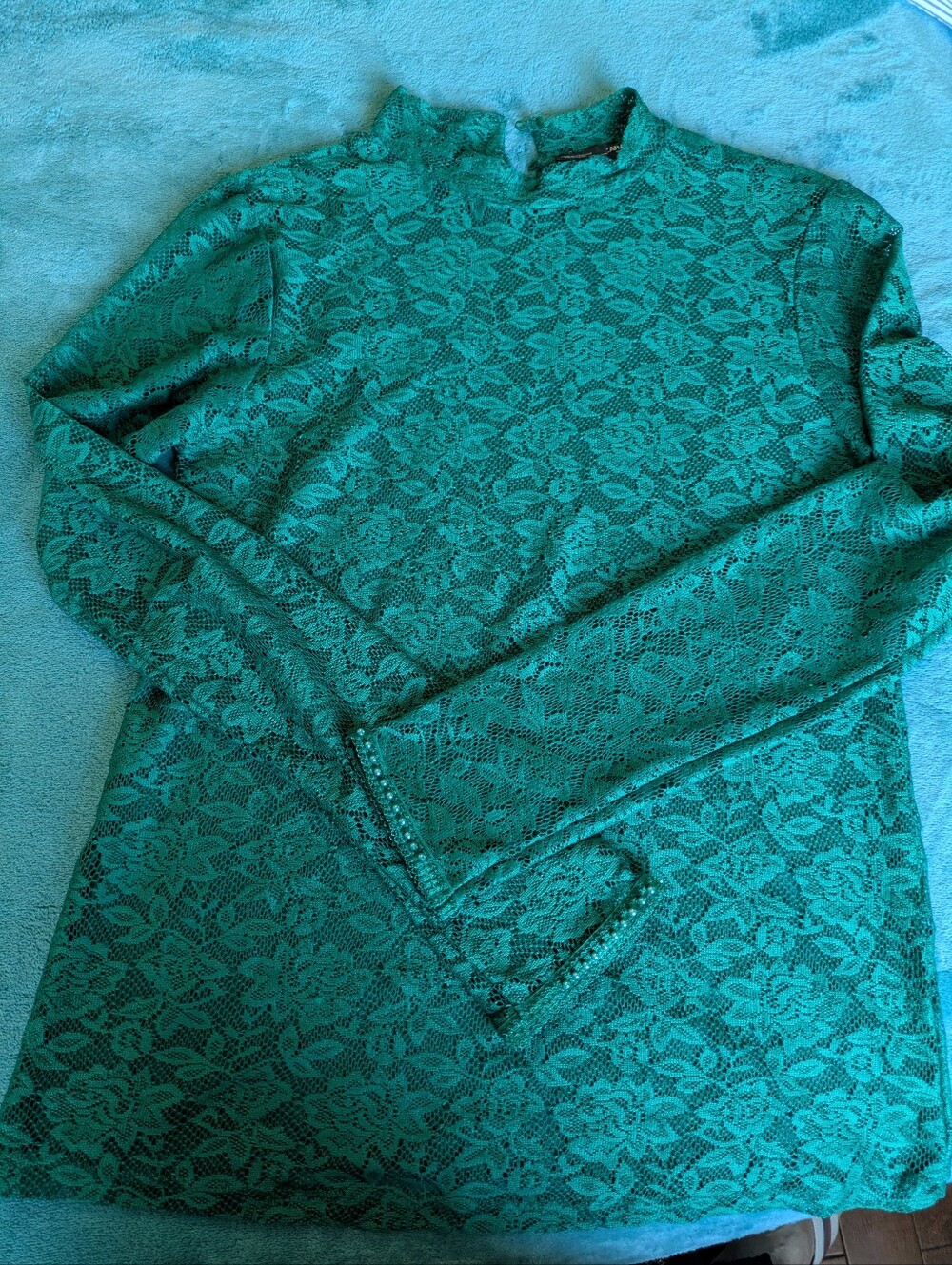 Zara Emerald Green Lace High-Neck Blouse